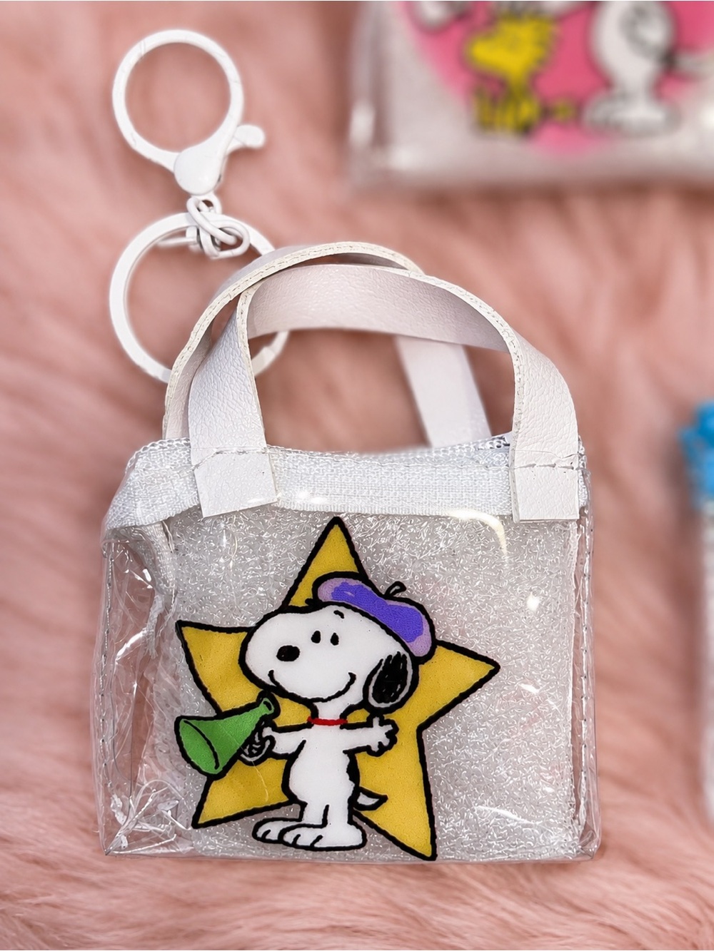 Peanuts Clear Snoopy Star Mini Tote Keychain - White, Yellow, Purple